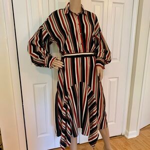 Black and White Long Sleeve Bishop Shirt Dress